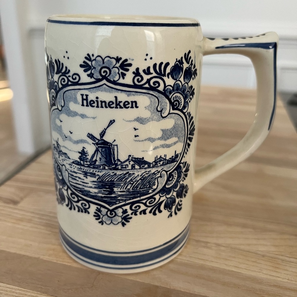 Heineken Blue Delft Hand Painted Vintage Beer Mug Made in Holland Collectible